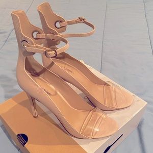 Clear-toed, Nude color heels, size 9